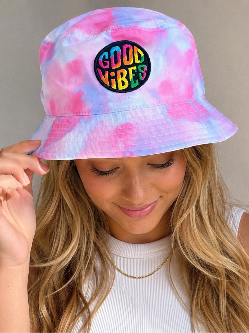 Studio Good Vibes Tie Dye Bucket Hat One Size NWT Pink Blue Pastel